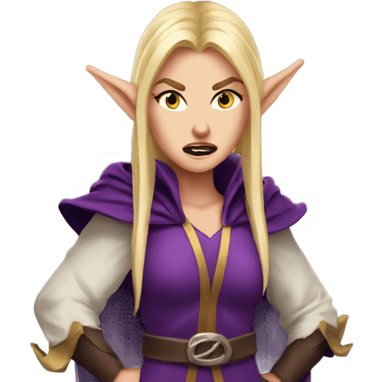 enraged angry, Noble female Elf with Elf ears and blonde hair and purple robes emoji