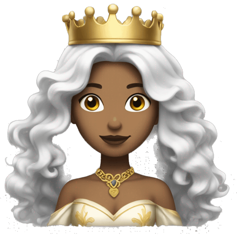 princess with white skin and long black wavy hair and a golden crown  emoji