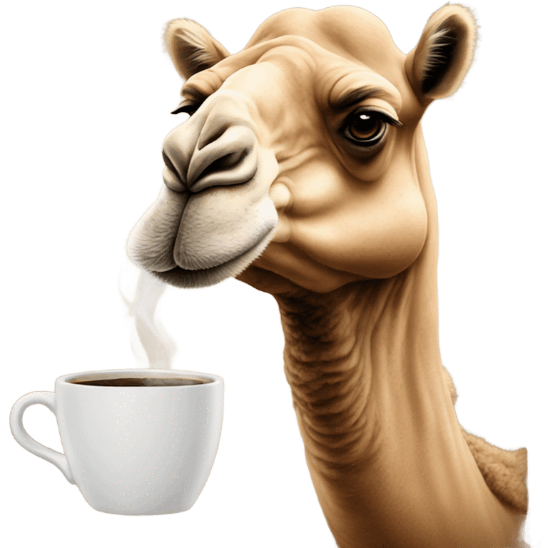 create a camel that is enjoying a cup of coffee and smoking a cigerette emoji