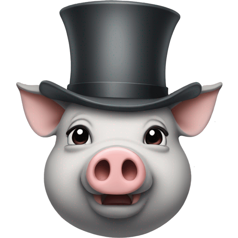 A gray pig that is mad with a top hat emoji