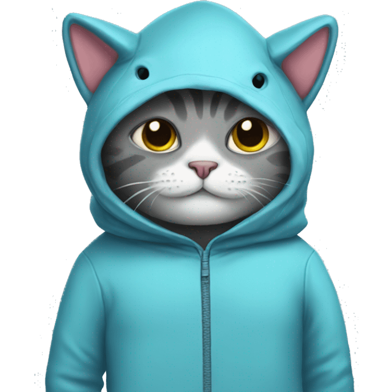 Cat wearing a shark onesie emoji