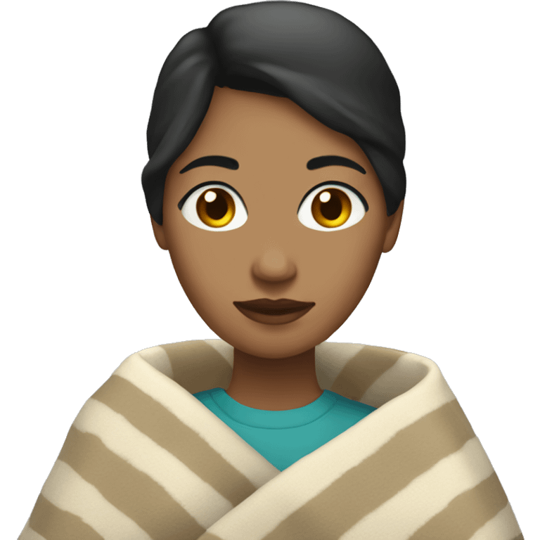 A woman with dark hair and light skin and wearing a blanket while drinking a cup of coffee  emoji