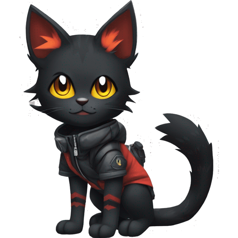 Edgy Shy Anthro boyish cool pretty dark black Litten-Pokémon-cat-fursona techwear emoji