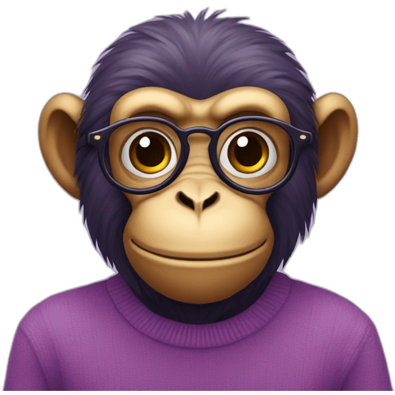 Monkey avec des lunettes rond et un pull mauves emoji