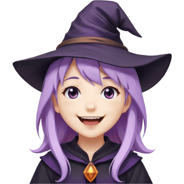 cute anime girl with lilac hair in a witch hat laughing emoji