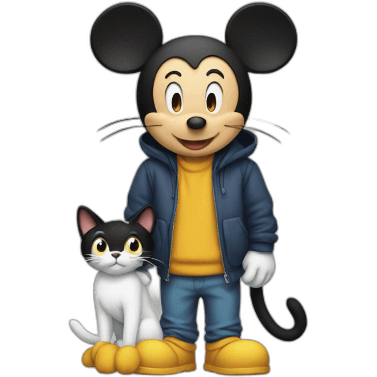 Mickey with a cat emoji