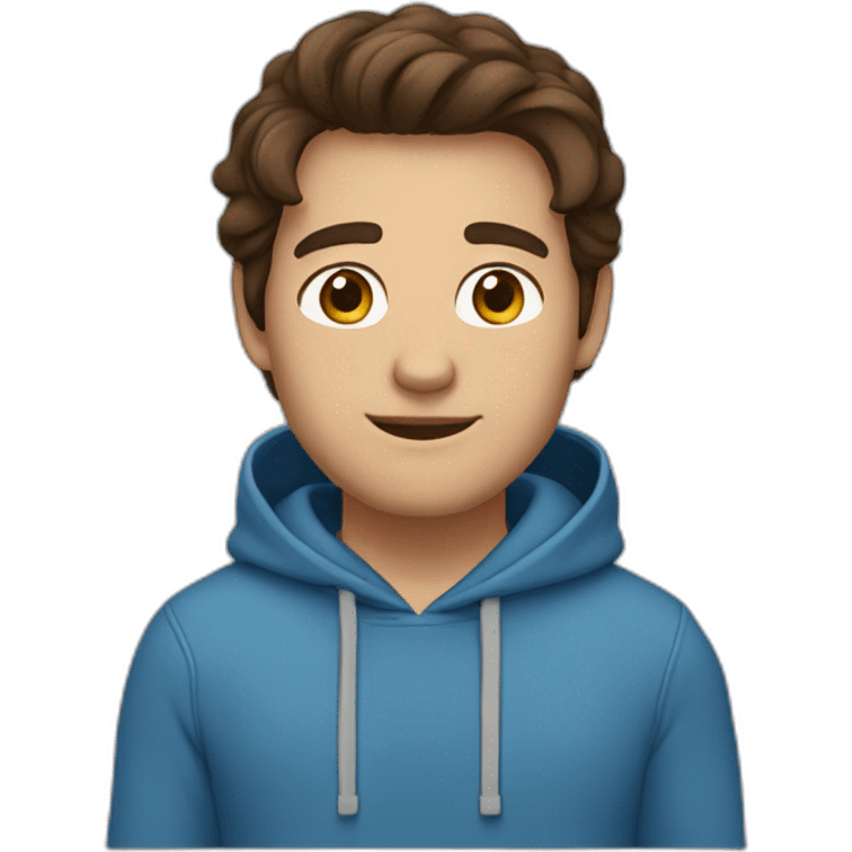 guy with middle long brown hair, big brown eyes and blu hoodie emoji