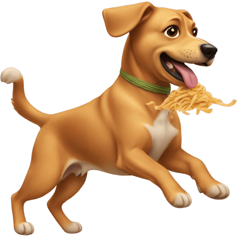 Dog running on two feet eating pasta emoji