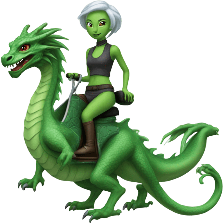 Photo realistic, alien female green,  on china dragon emoji