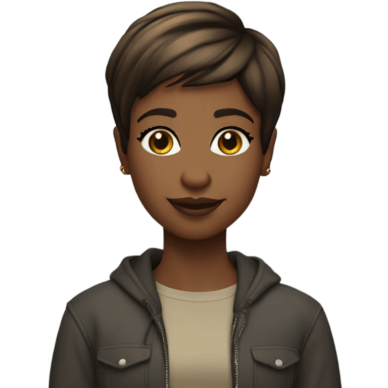 pretty pixie Short straight hair african american brunette ith laptop emoji