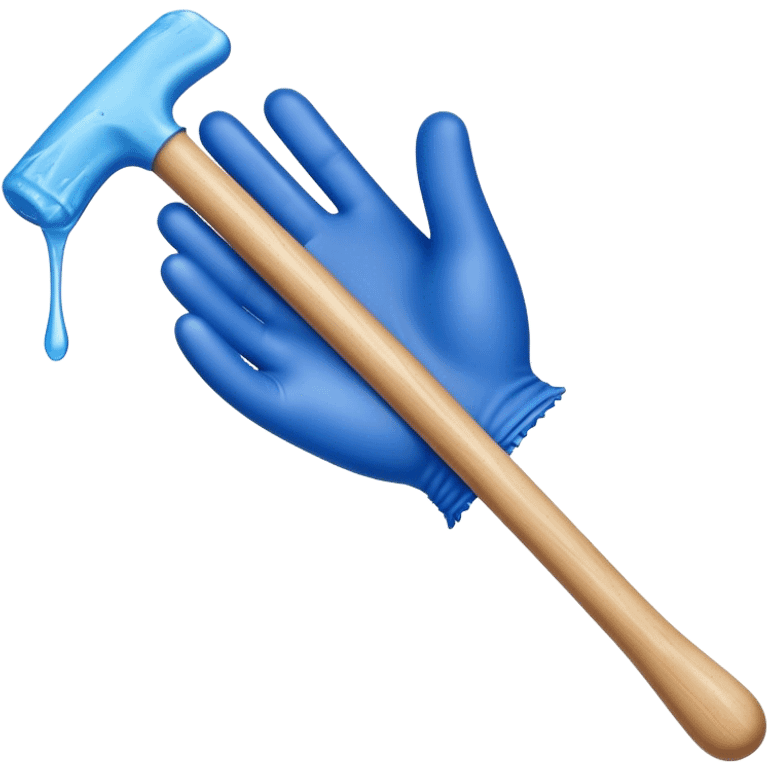 a waxing stick being held with a blue glove and wax dripping off the stick emoji