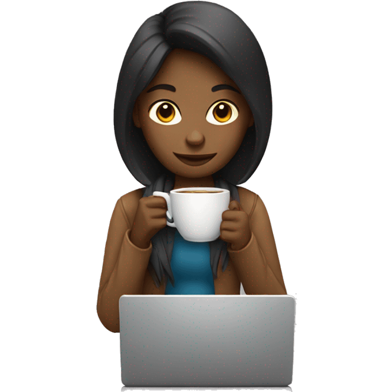 girl working on laptop and drinking coffee emoji