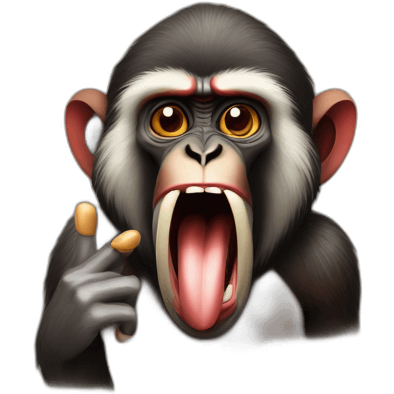 Funny Mandrill with a human look putting his index finger in his nose emoji