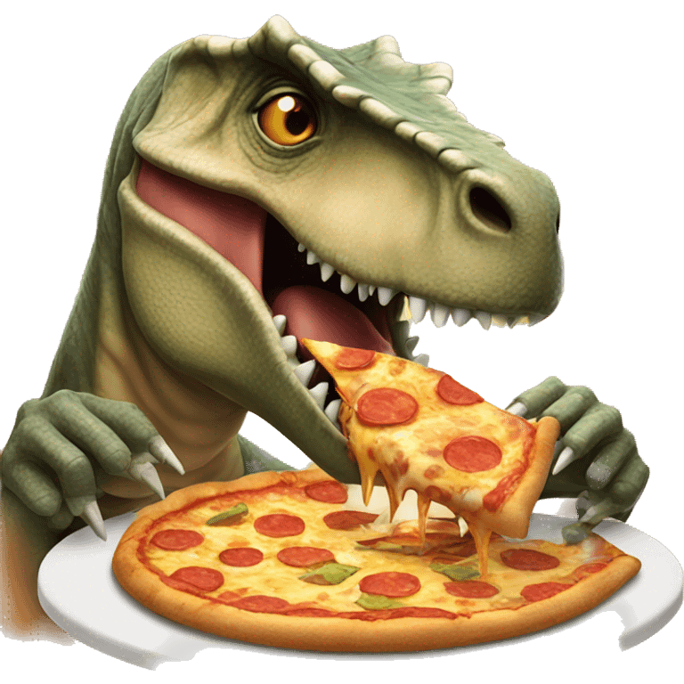 Dinosaur eating pizza emoji