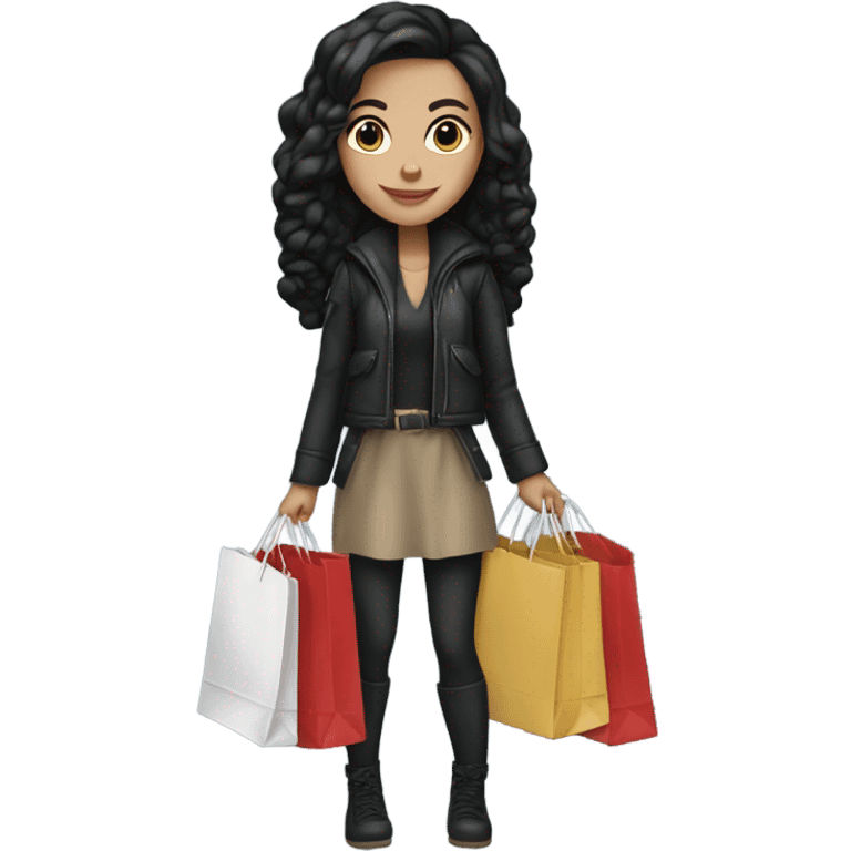 White girl with black hair shopaholic emoji