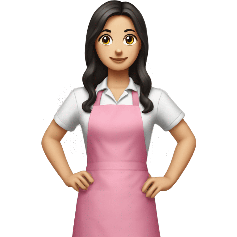 A white girl with long dark hair in pink apron emoji