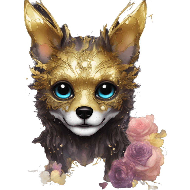 iridescent kintsugi fluffy zombie black brown gold dog fox head zombie skeleton gold mechanical steampunk raven wings nebula galaxy stars colorful flowers fairy lights vintage zombie emoji