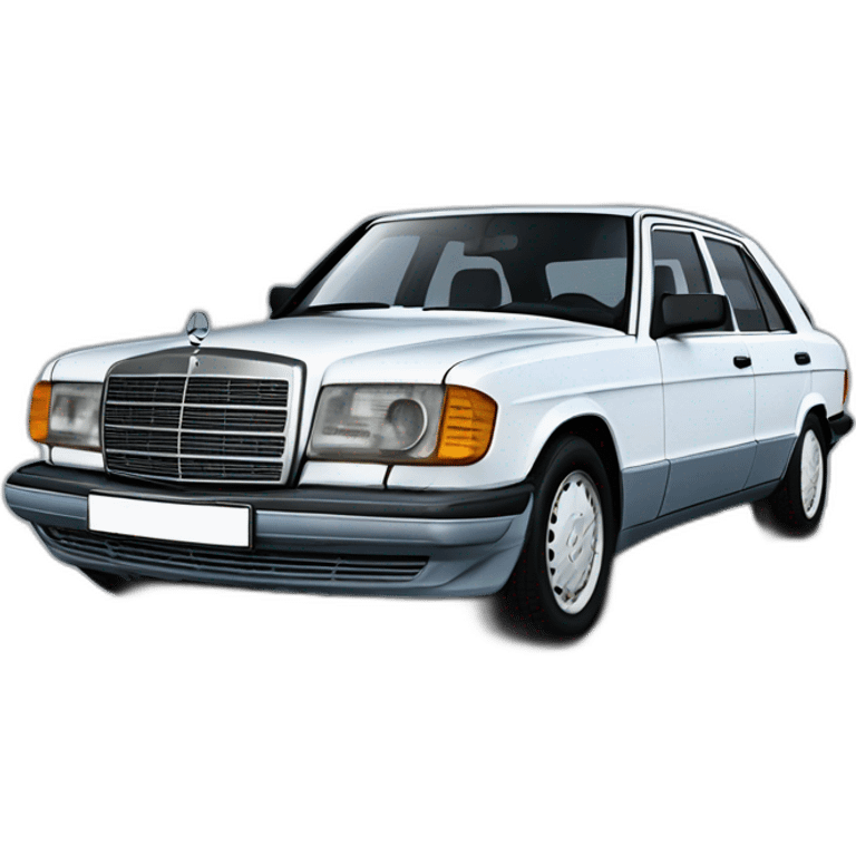 From front Mercedes w126 300se white from year 1987 the sacco panels are grey and the interior is blue emoji