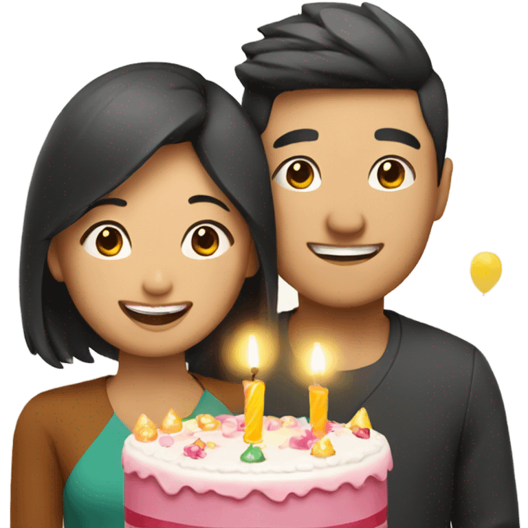 Asian couple celebrating birthday emoji