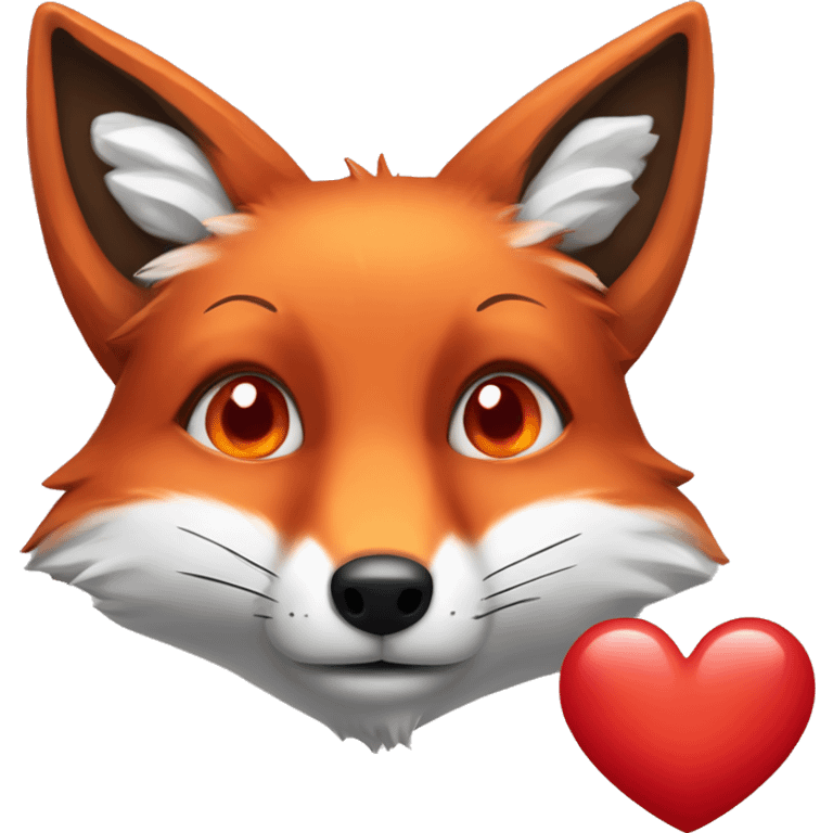 deep lush red fox face with tiny red heart instead of eyes emoji