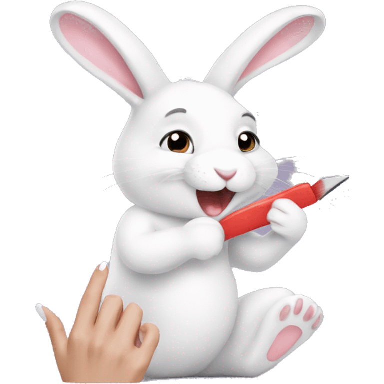 white bunny doing nails emoji