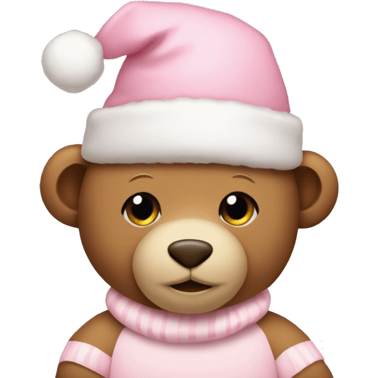 Teddy bear with soft pink Christmas hat  emoji