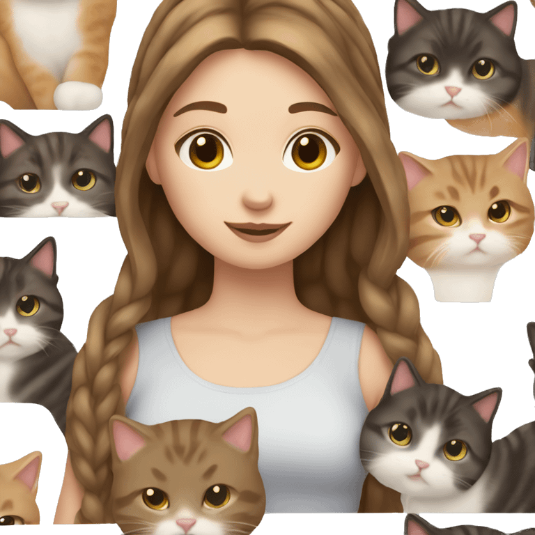 White girl brown hair with thow cats emoji