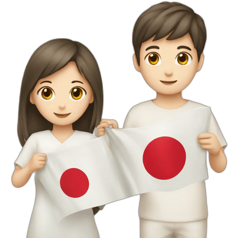 boy and girl holding Japanese flag emoji