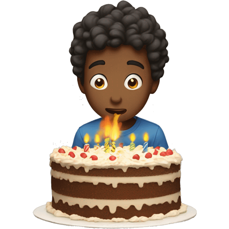 Boy blowing out a birthday cake emoji