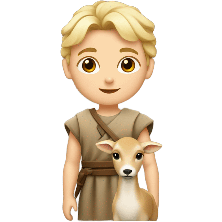 young shepherd with blond hair 10th century with short tunic and fawn emoji