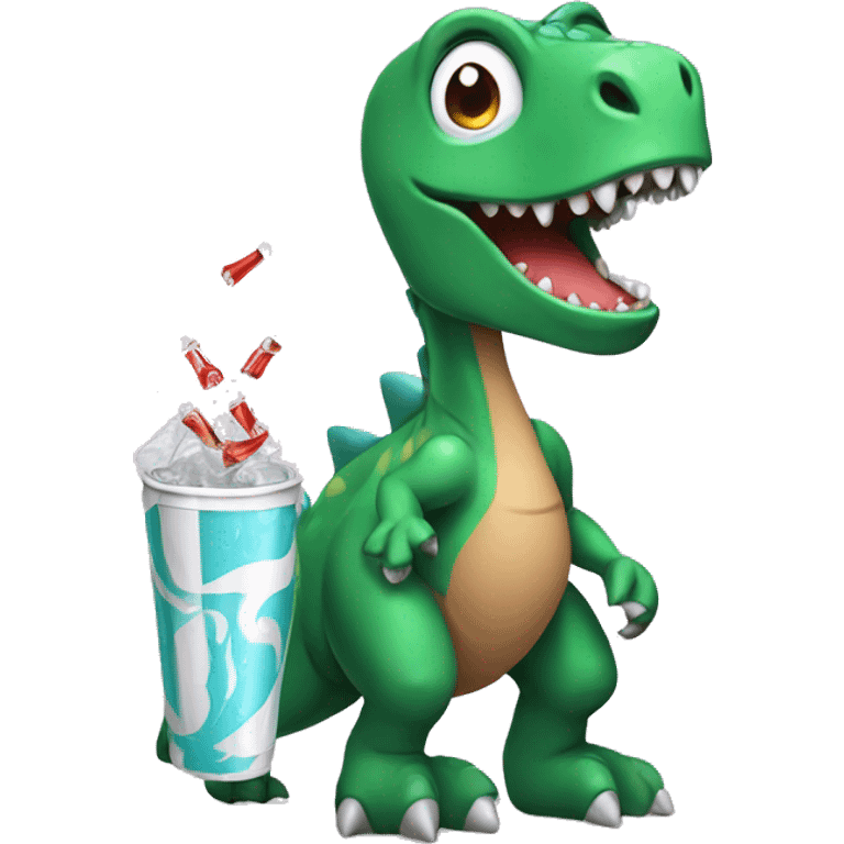 Dinosaur with soda emoji