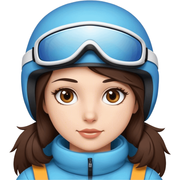 Pretty brunette with light brown eyes skiing and wearing cute snow gear emoji