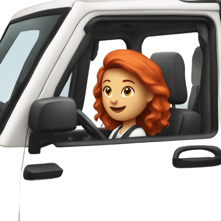 White Jeep with a red headed girl driving emoji