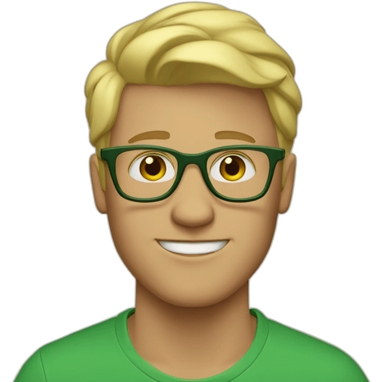 blonde guy, glasses, barb, green t-shit emoji