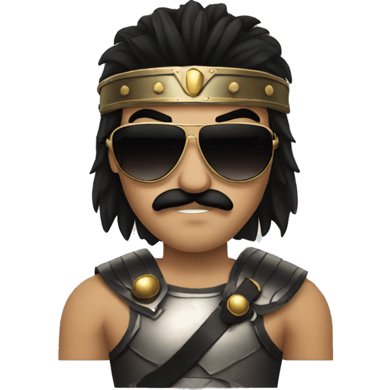 gladiator with long black hair, black moustache and sunglasses emoji