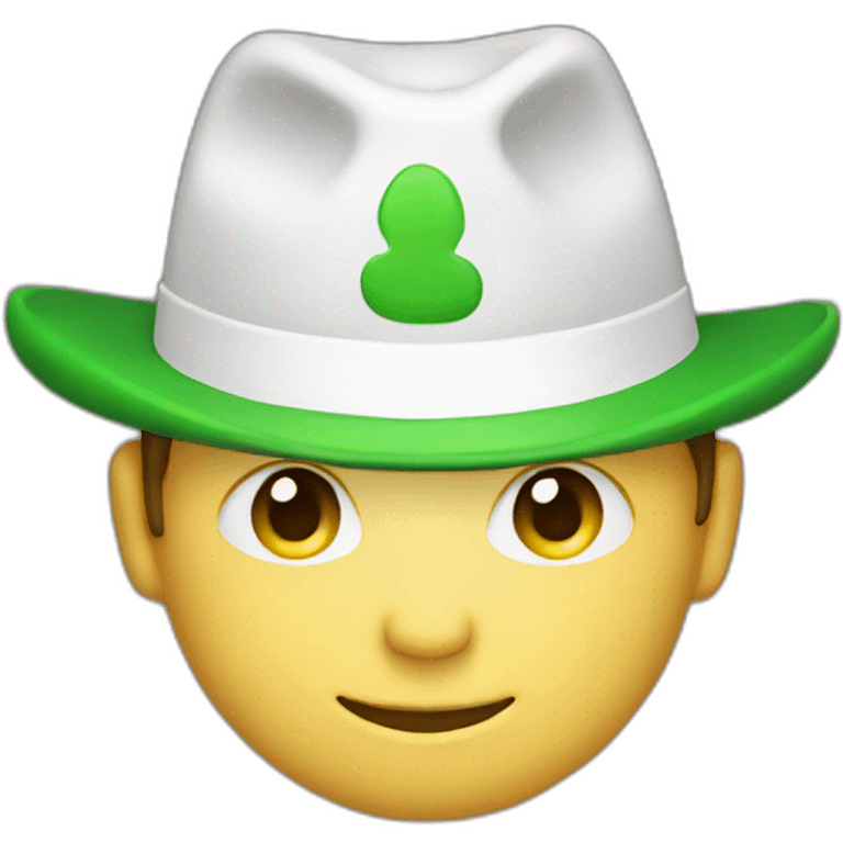 man with green hat with a white M emoji