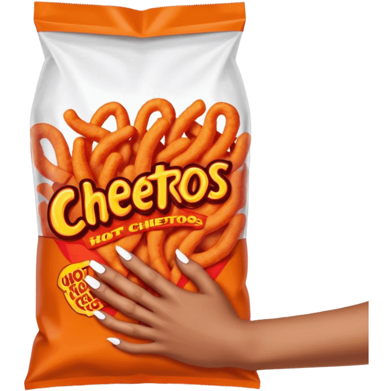 Nails holding a bag of hot Cheetos  emoji