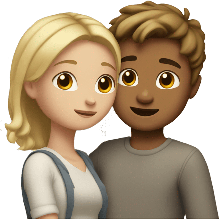 short girl with blonde hair hugging tall boy with brown hair emoji