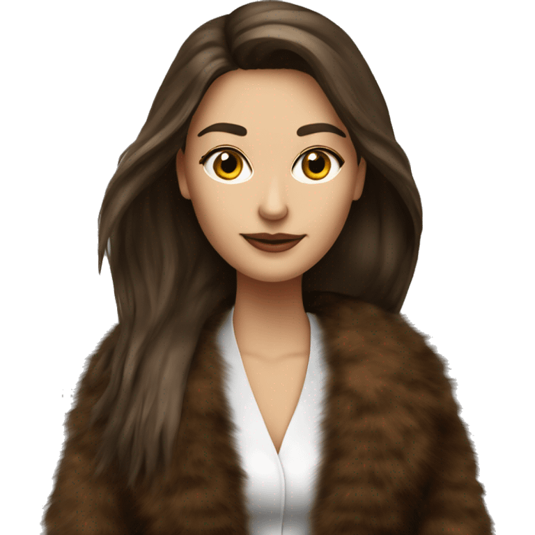 Beautiful Woman Realistic long hair brunette Mob wife big brown fur coat  emoji