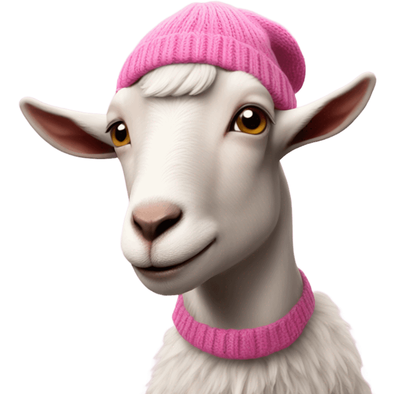 A goat in a pink knitted hat emoji