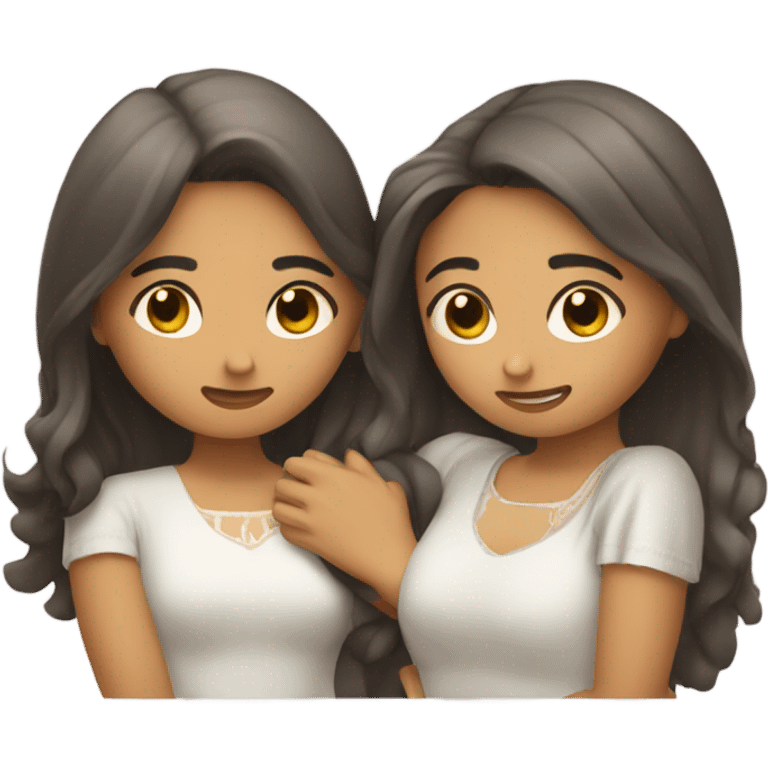 Two Mexican girls hugging, one with short hair and one with long hair emoji