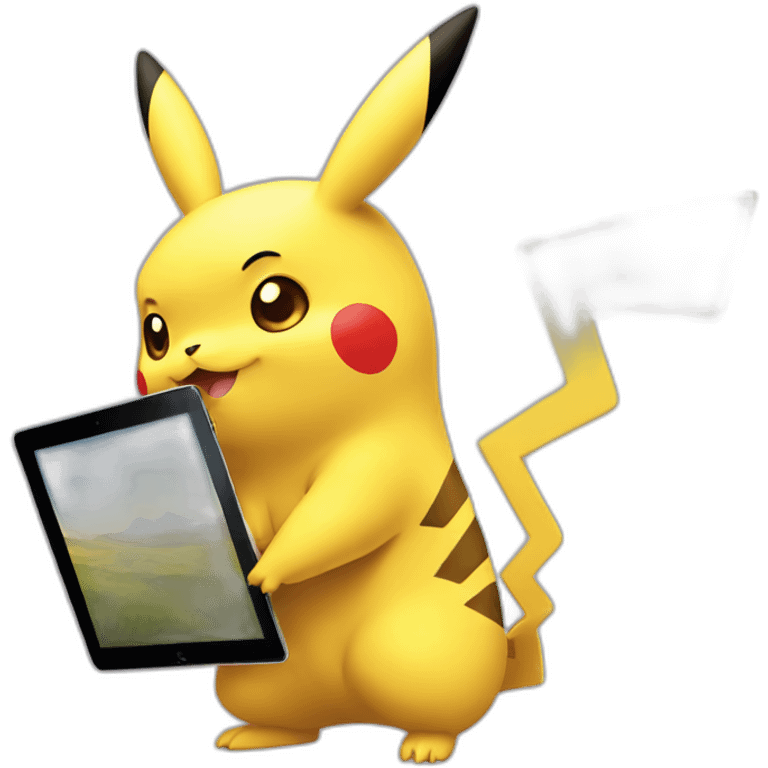 Cute pikachu with ipad emoji