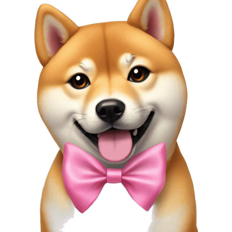 shiba inu dog portrait closeup with a pink bow emoji