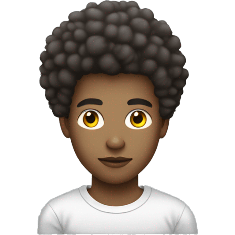 Stylish Young afrocentric young guy with a freezed afro wearing a programmer looking tshirt emoji