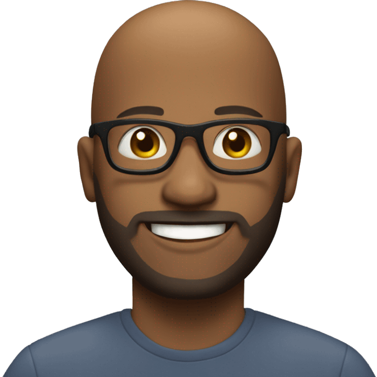 Bald- black man-with-glasses-with scruffy -beard in t shirt smiling emoji