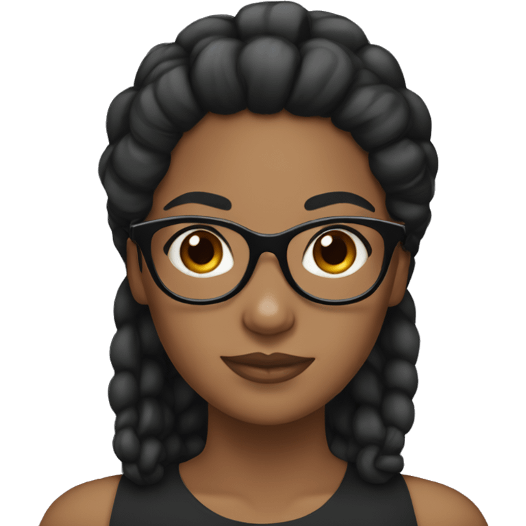 A brown girl with black bun hair wearing glasses emoji