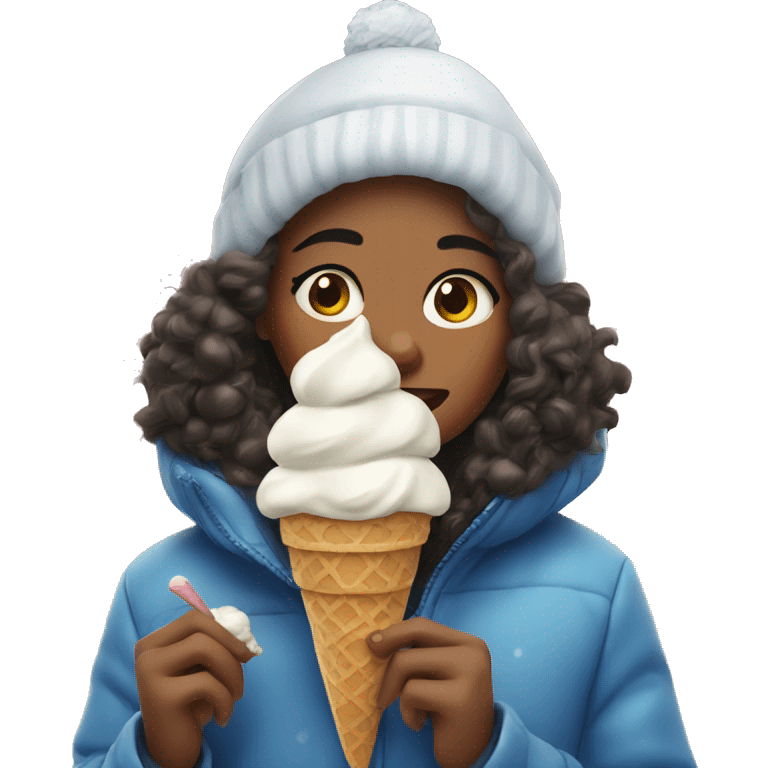 Girl eating ice cream in snow  emoji