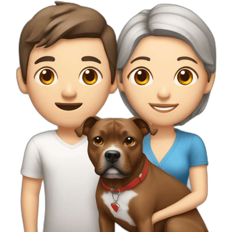 man and Chinese lady with brown Staffordshire terrier dog emoji