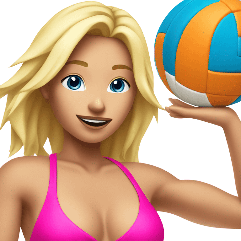 blond girl wearing Hot pink bikini spiking a volleyball emoji