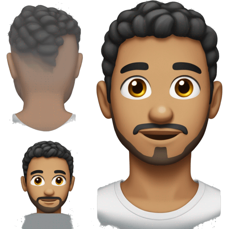 A head and shoulders shot of a 20 year old North African man, with short black hair, with beard facial hair,   with brown eyes wearing a t-shirt. emoji